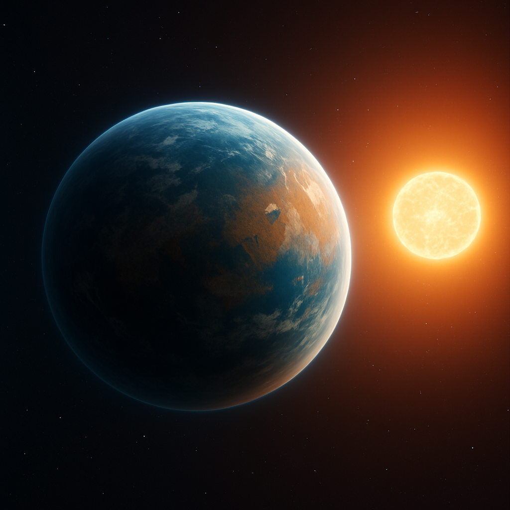 Künstlerische Darstellung eines erdähnlichen Exoplaneten vor seinem Stern mit dünner Atmosphäre