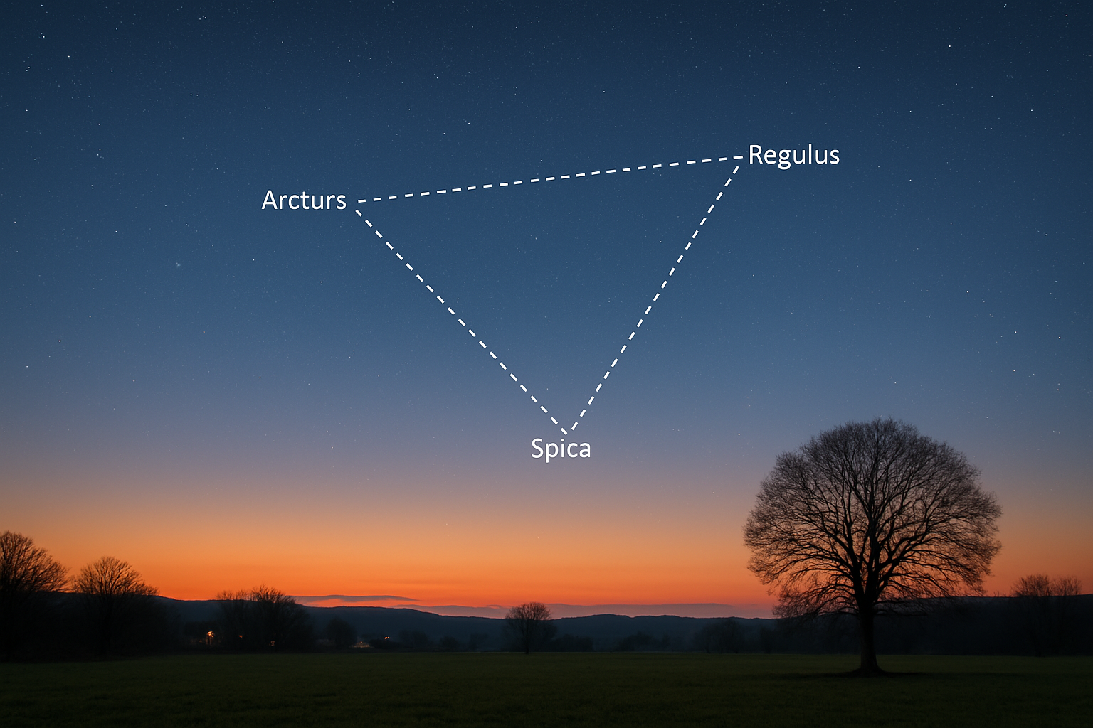 Frühlingsdreieck: Arktur, Spica, Regulus im Porträt