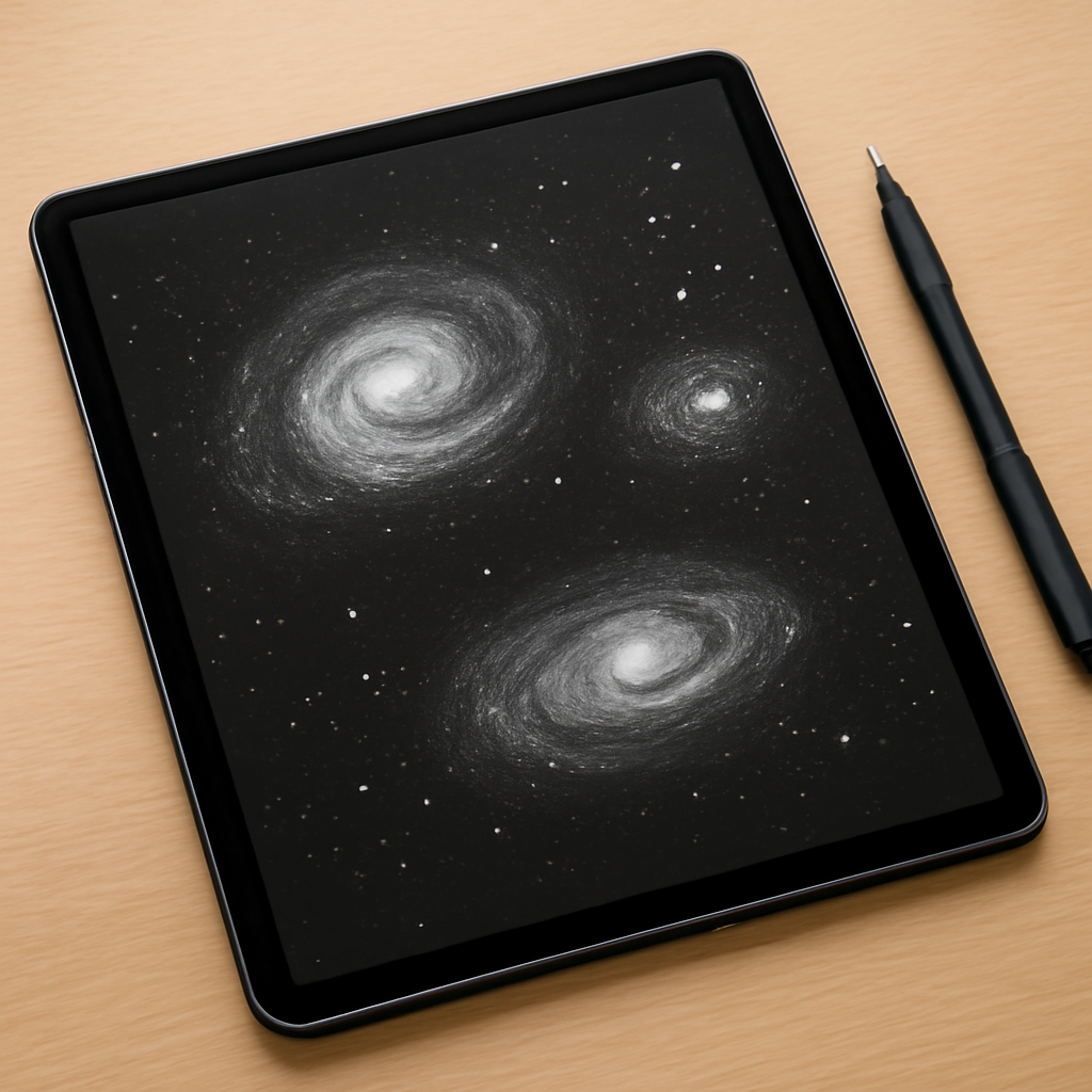 Digitalisierte Galaxien-Skizze im Archiv