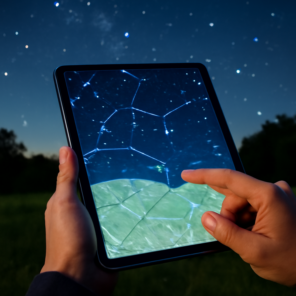 Tablet-Display im Freien mit Karten-Overlay