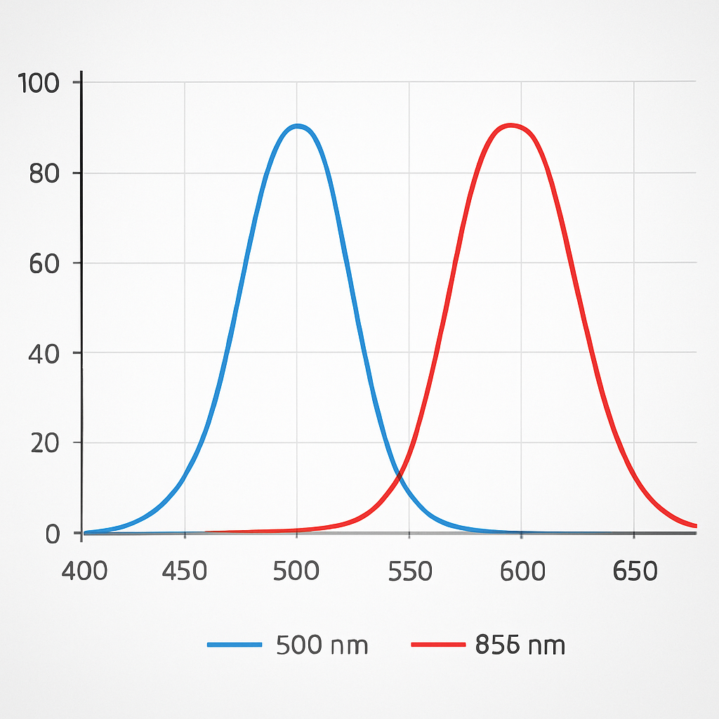 Diagramm der Passbänder zweier Linien (656 nm und 500 nm)