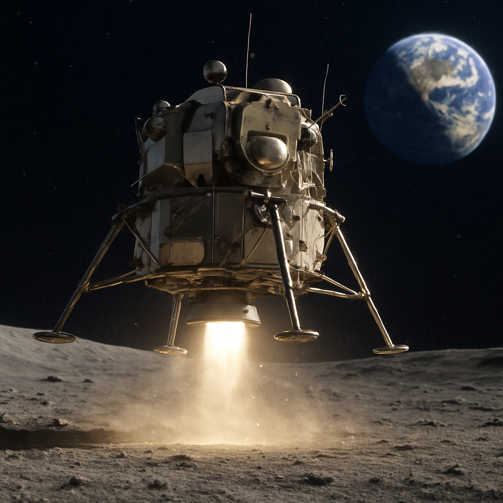 Odysseus-Lander bei der Mondlandung im Südmond