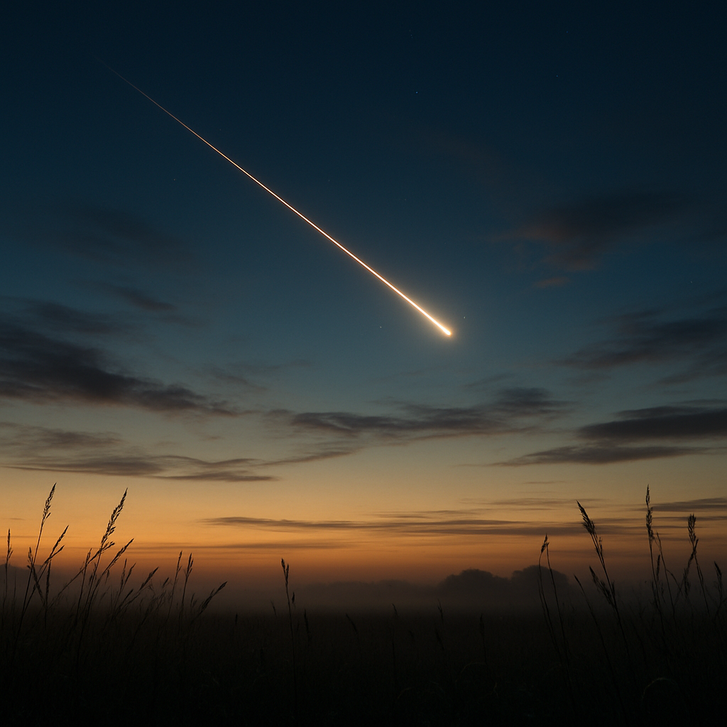 Meteorschweif der Eta-Aquariiden über Morgendämmerung