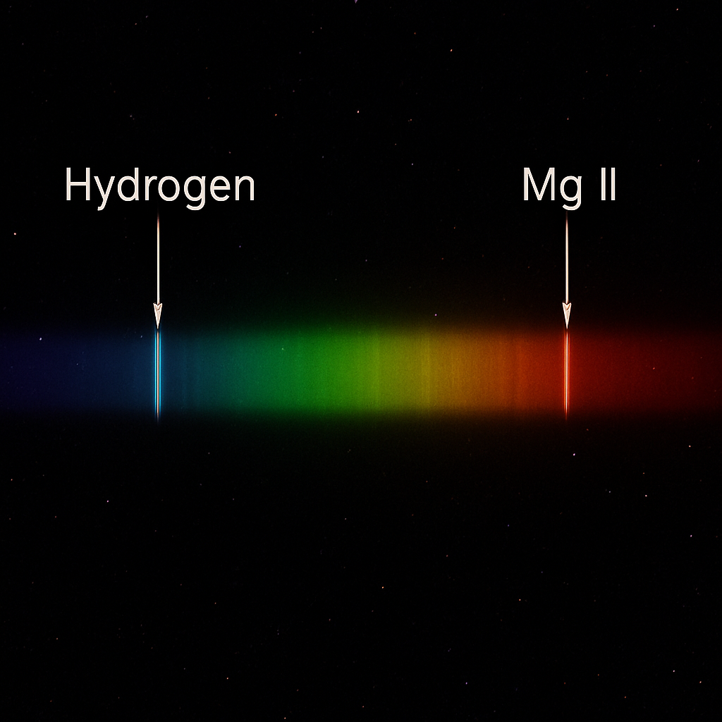 Spectral lines from distant transient show Hydrogen and Mg II features