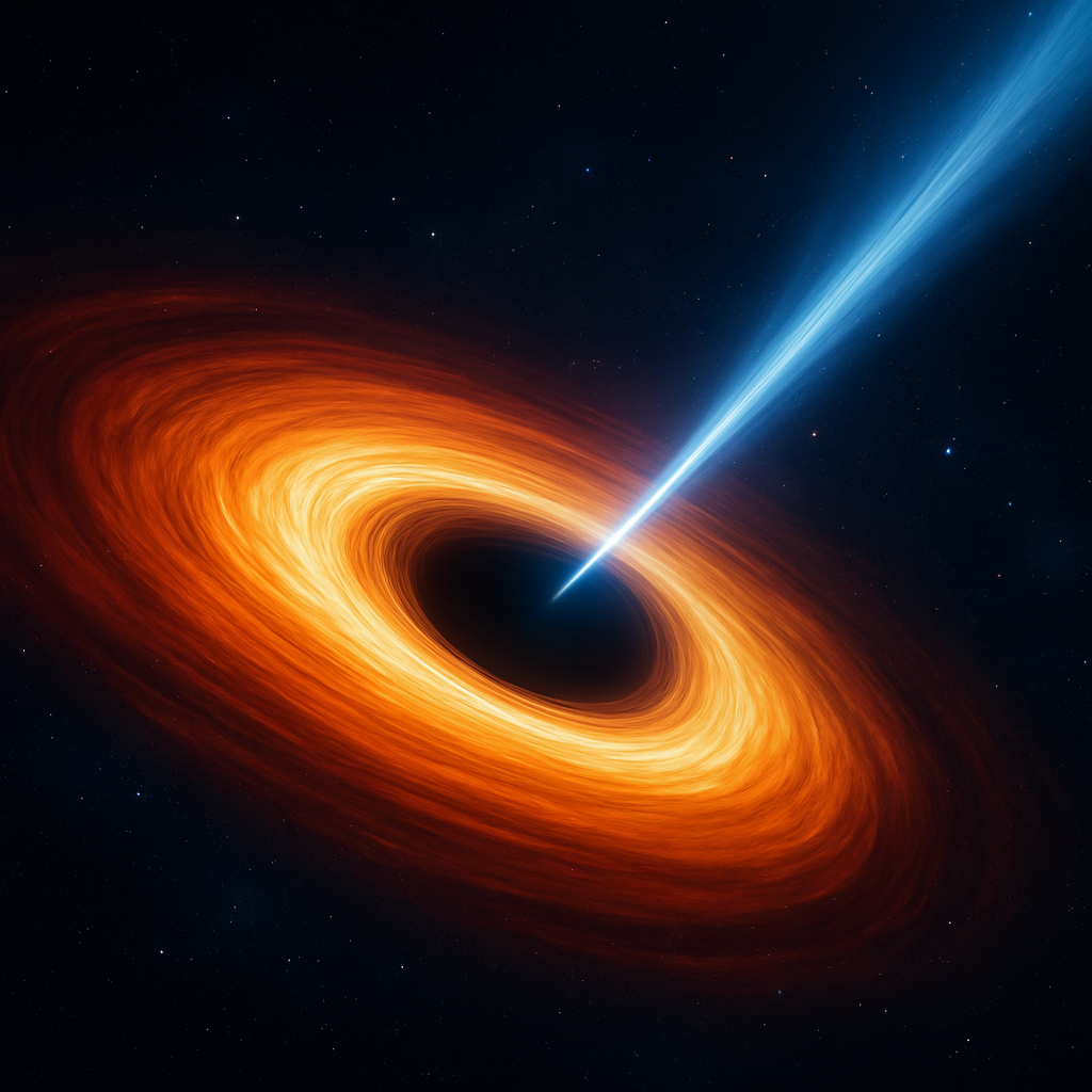 Artistic rendering of a black hole with accretion disk and jet
