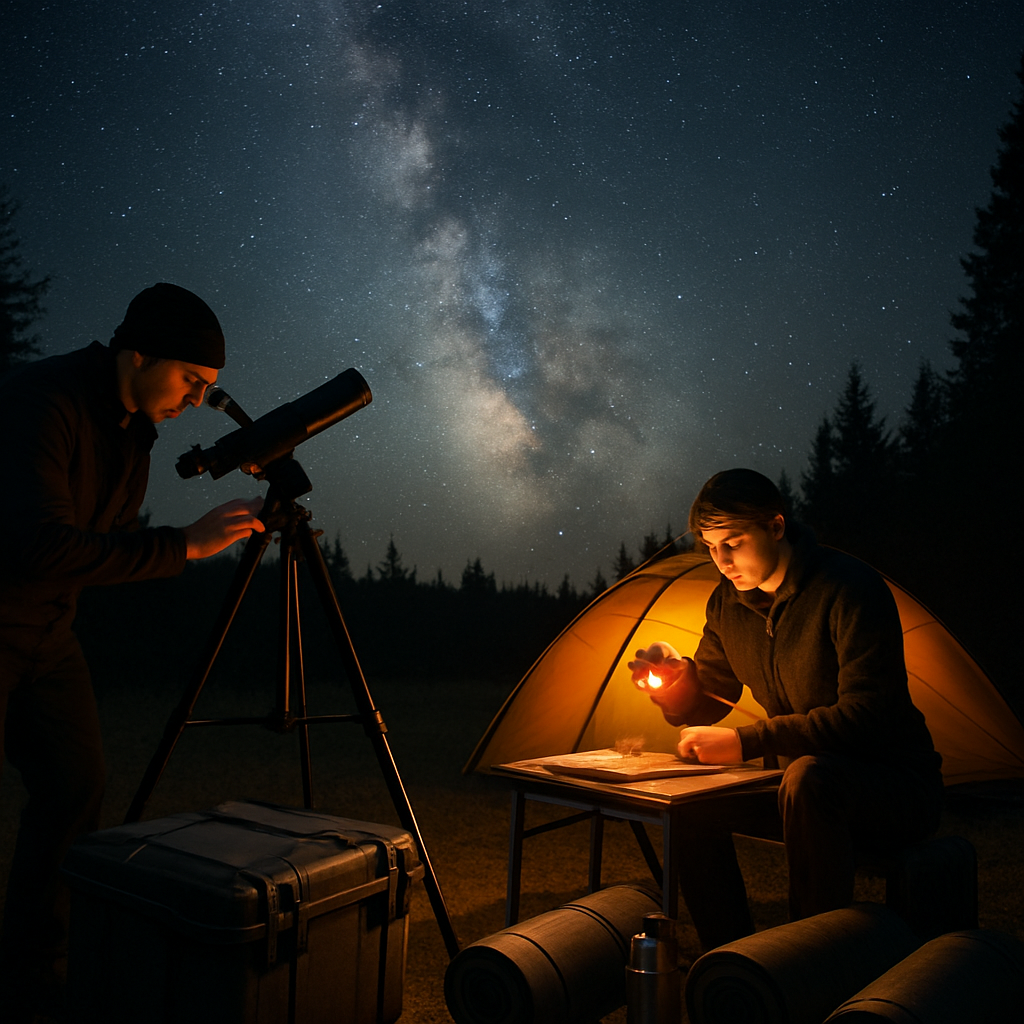 Rotlicht, Teleskop und ruhiges Camp