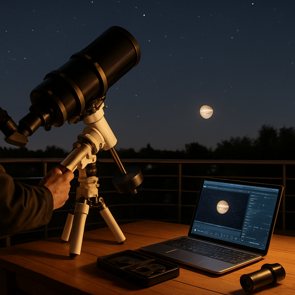 GoTo-Montierung zeigt Zielplaneten am klaren Himmel