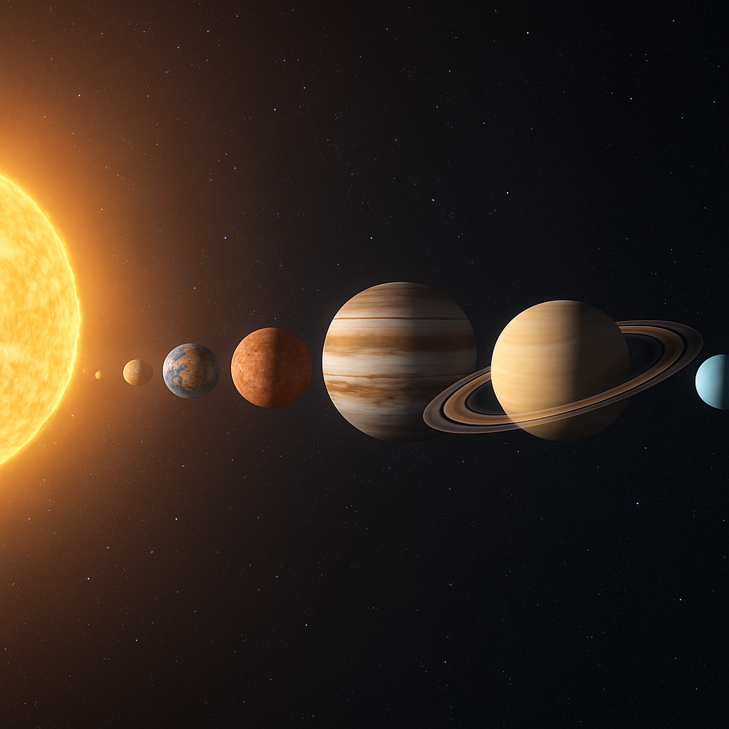 Planeten im Größenvergleich zueinander, sichtbar