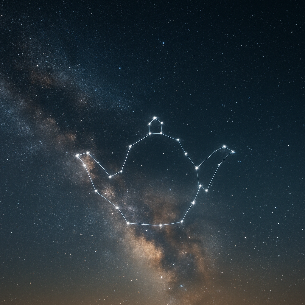 Teekannen-Sternbild im Schützen über Galaxie-Zentrum sichtbar.