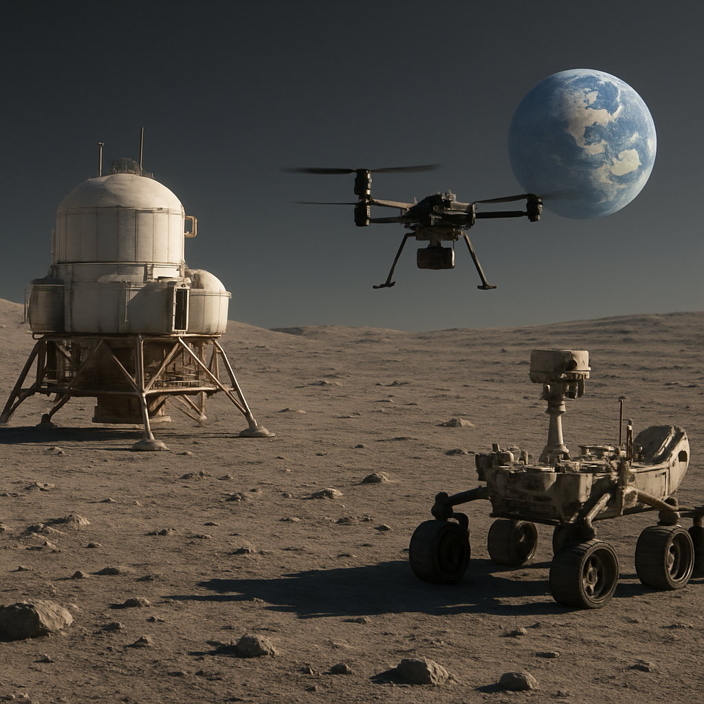 Lander, Drohne und Rover in Betrieb