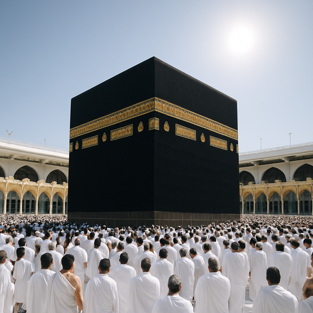 Kaaba im Zenitlicht: Schatten fast verschwunden.