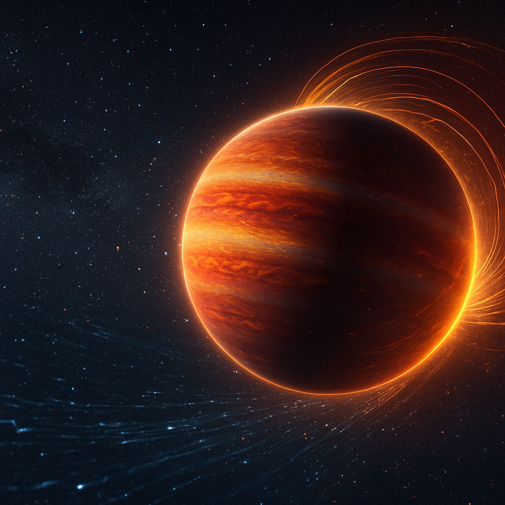 Magnetfeldlinien lenken den Sternenwind um den Planeten.