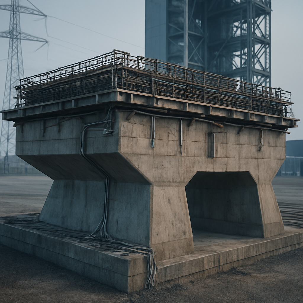 Betonfundament mit Ablenkschacht im Detail