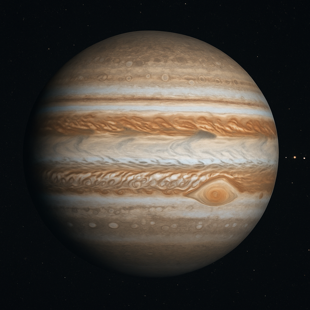 Vier Galiläische Monde neben Jupiter sichtbar