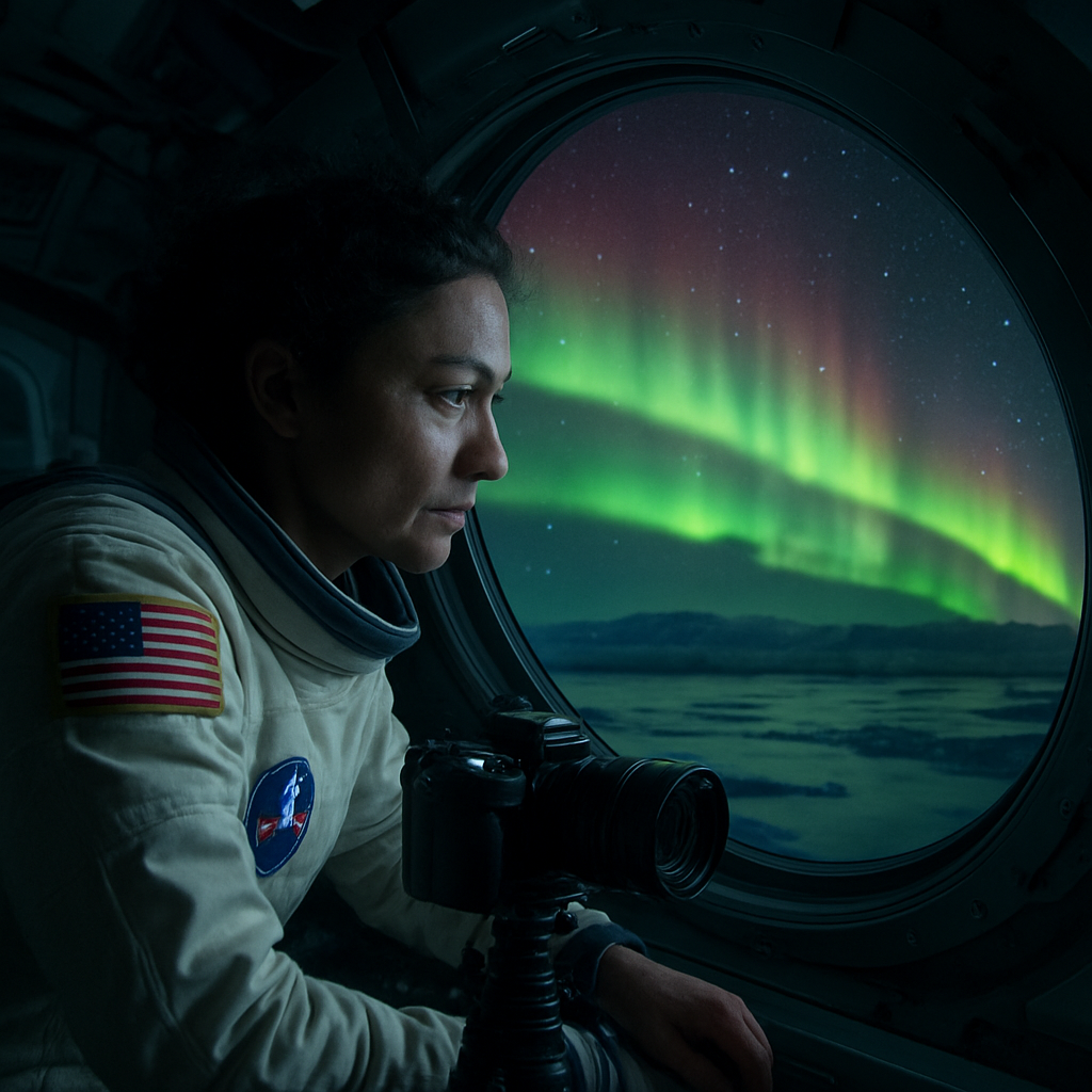 Astronautin filmt Aurora australis durch Dragon-Fenster