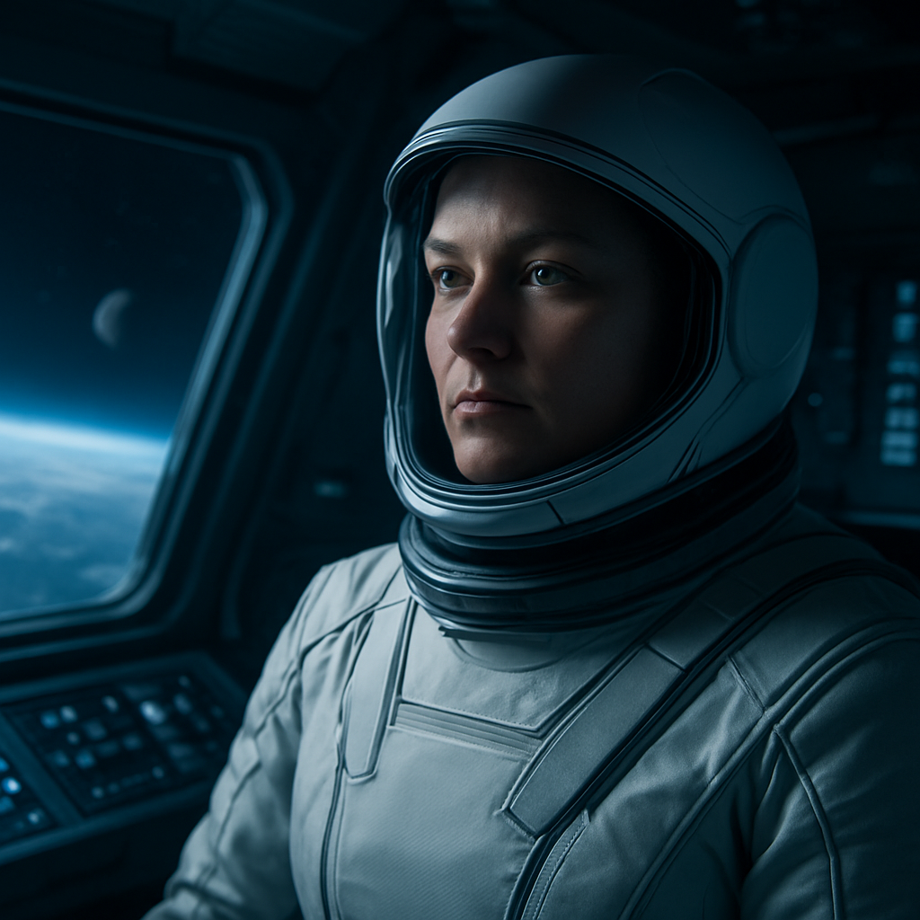 Europäischer Astronaut vor erdnaher Artemis-Umgebung.
