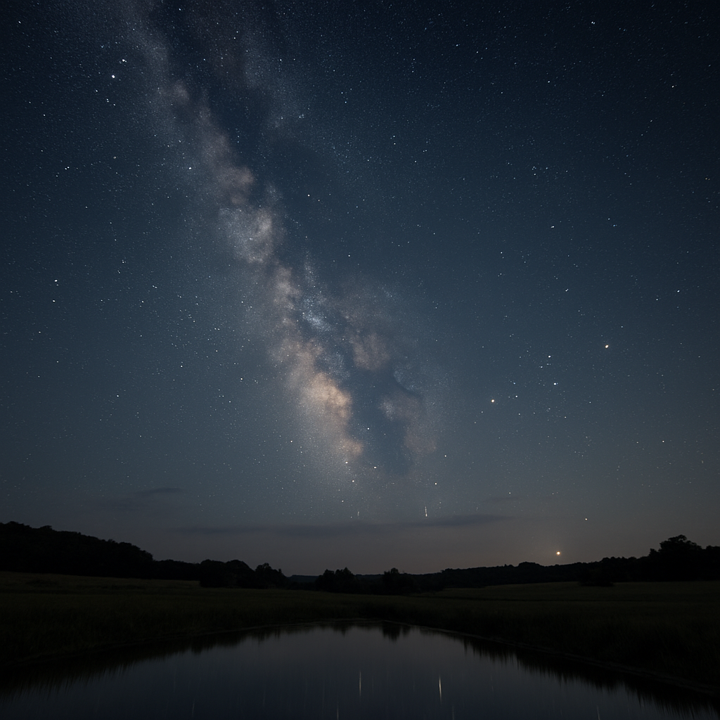 Milchstraße, Sommer-Dreieck und Planet am Himmel