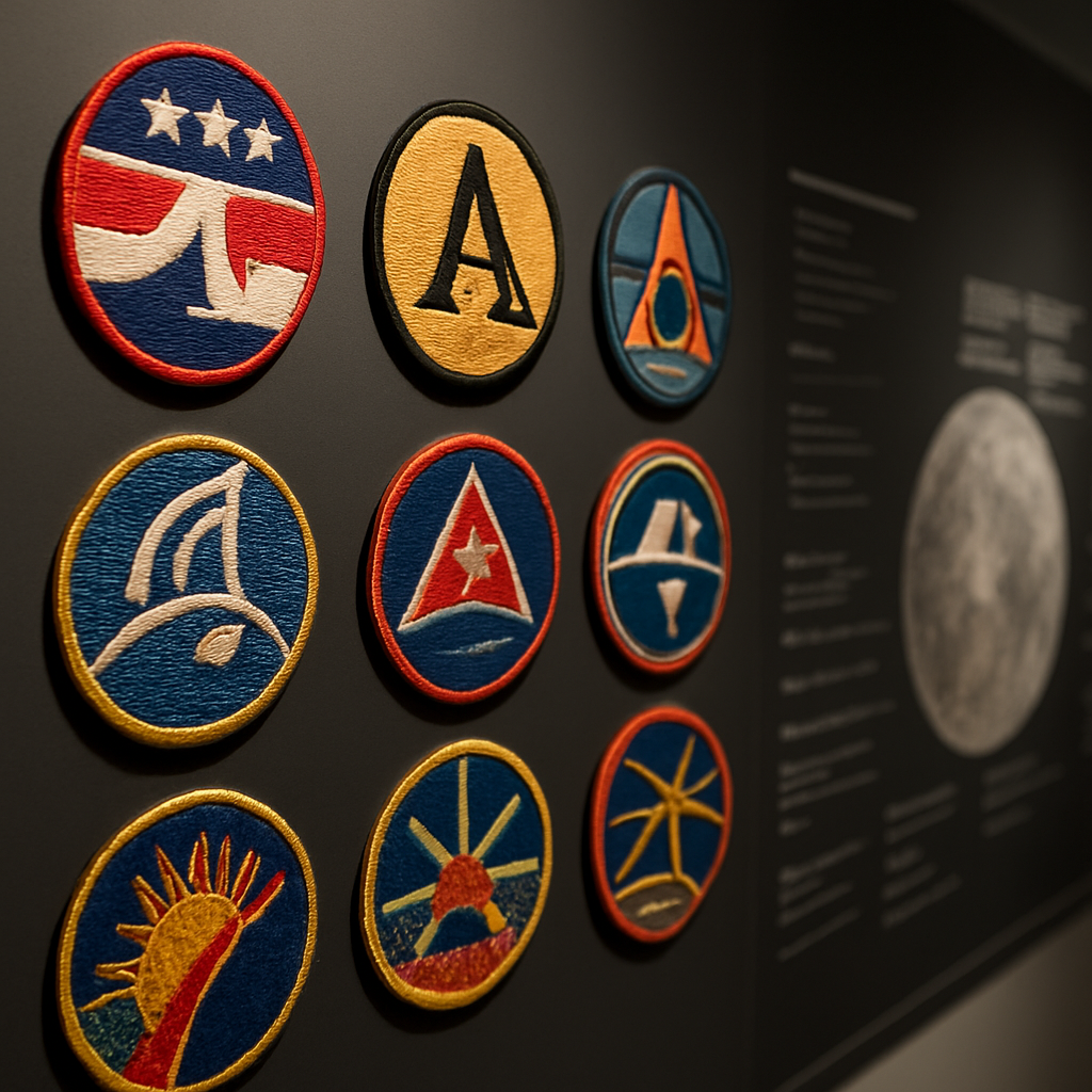 Ikonische Apollo-Patches in bildlicher Archivdarstellung