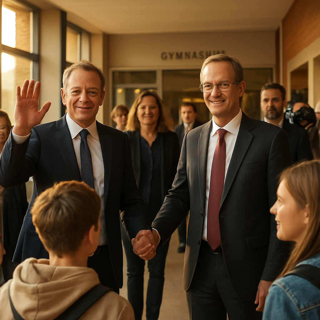 Begrüßung durch Wüst und Gerst vor Schülern
