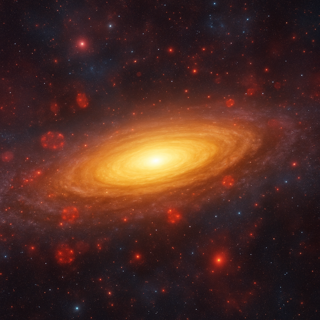 Zentrum einer fernen Galaxie mit aktivem Kern und roten Emissionen
