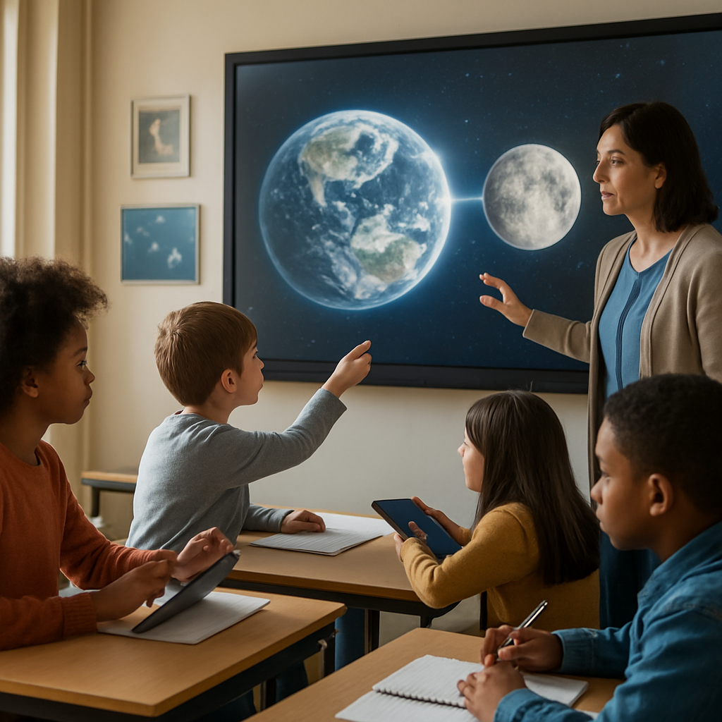 Schüler erleben Lernpfade zu Artemis im Klassenraum.