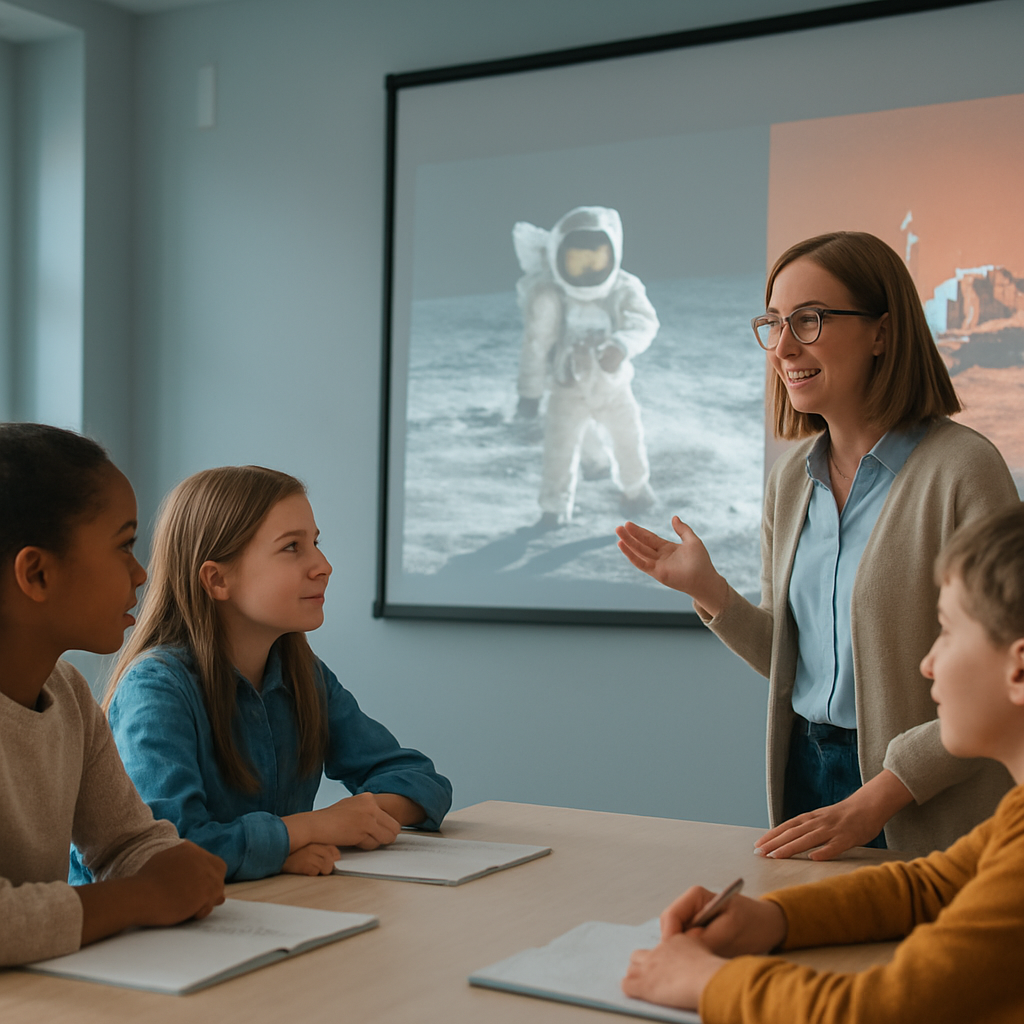 Schülerinnen diskutieren Mondlandung und Marsmissionen