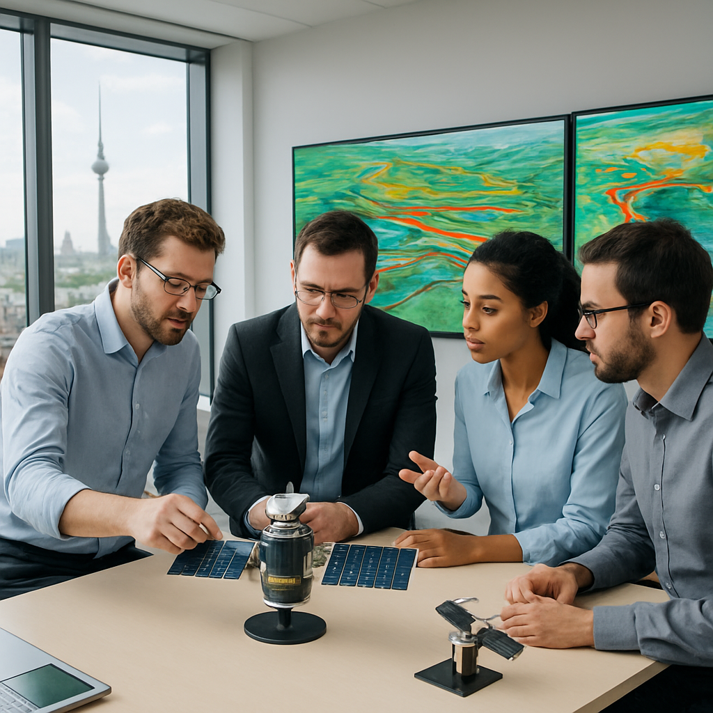 Team präsentiert 3D-Satellitenkarten im Berliner Büro
