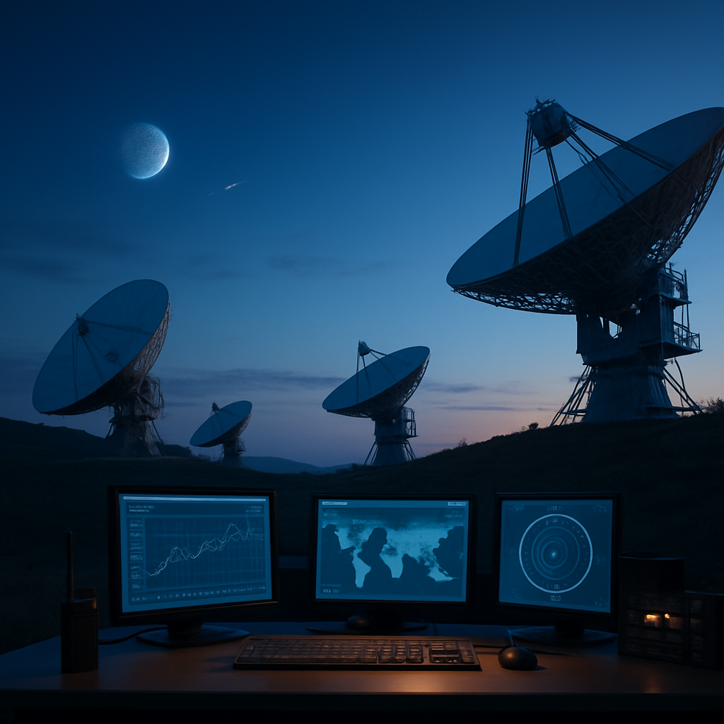 Bodenstation verfolgt Satellitenstart am Himmel